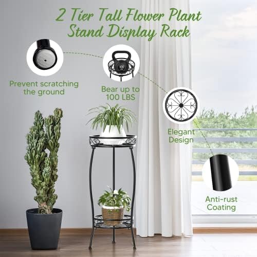 2 Tier Metal Tall Planter Stand