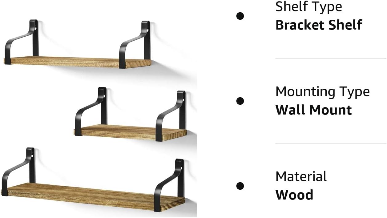 Set of 3 Rustic Wall Shelves