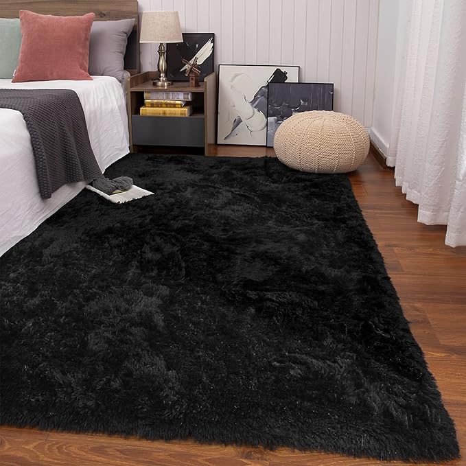 Black Area Fluffy Rug