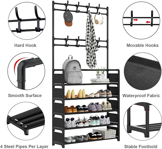 5-Tier Shoe Rack with Coat Rack