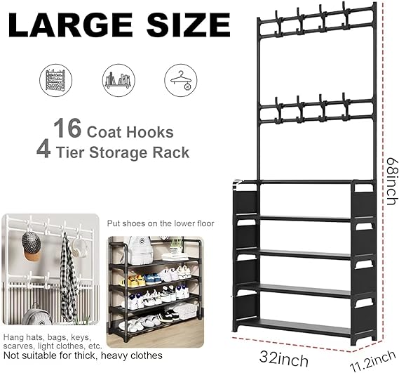 5-Tier Shoe Rack with Coat Rack