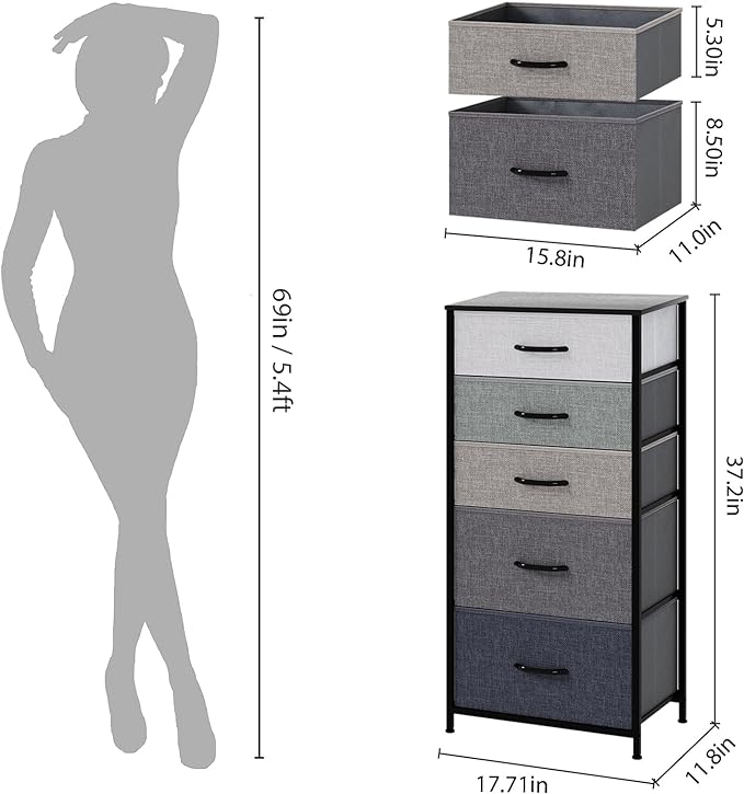 5 Drawer Dresser Tall Storage Tower for Bedroom