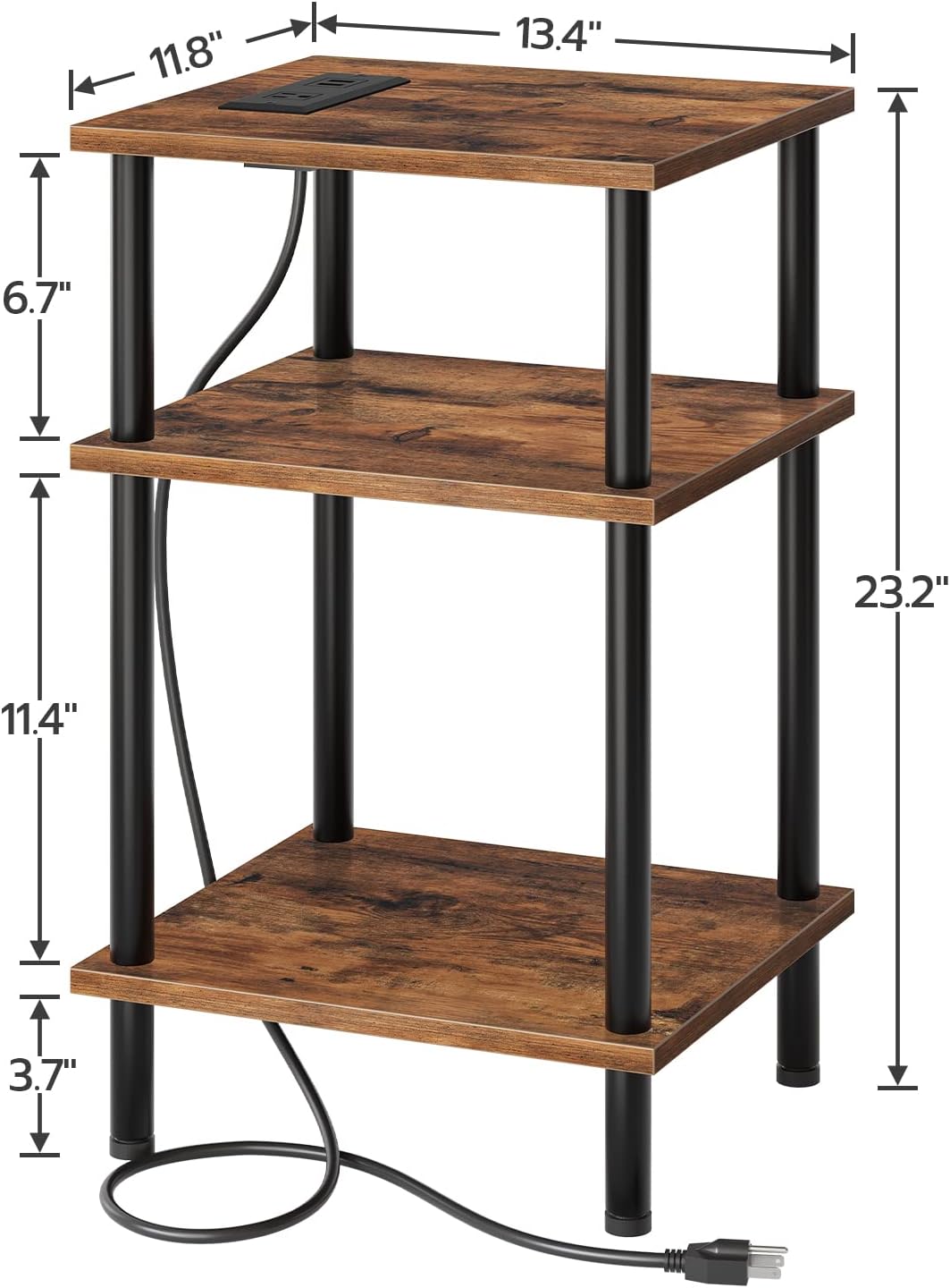 Set of 2 Side Table with Charging Station