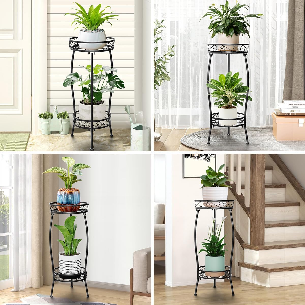 2 Tier Metal Tall Planter Stand