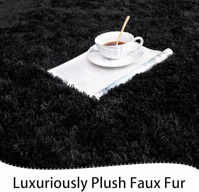 Black Area Fluffy Rug