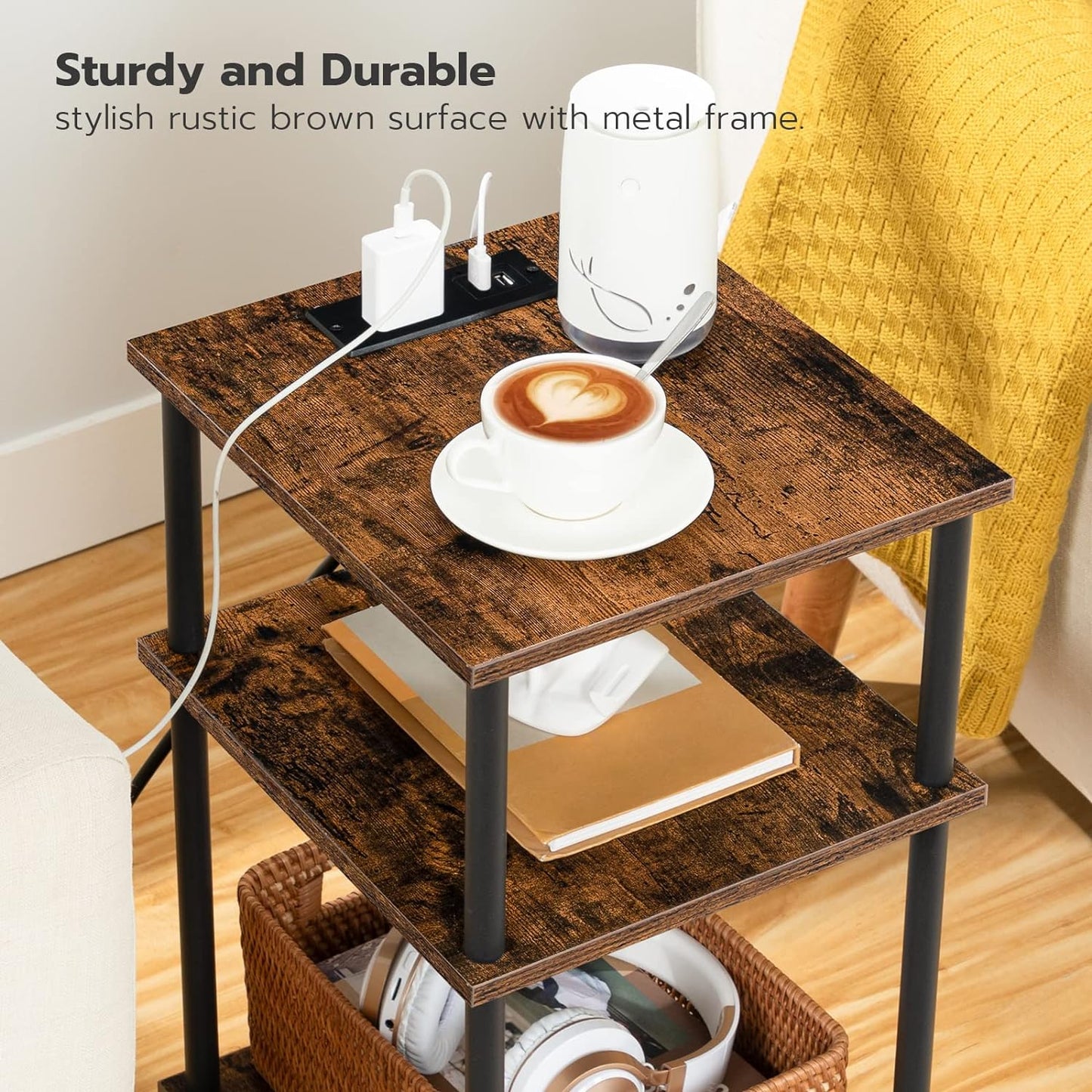 Set of 2 Side Table with Charging Station