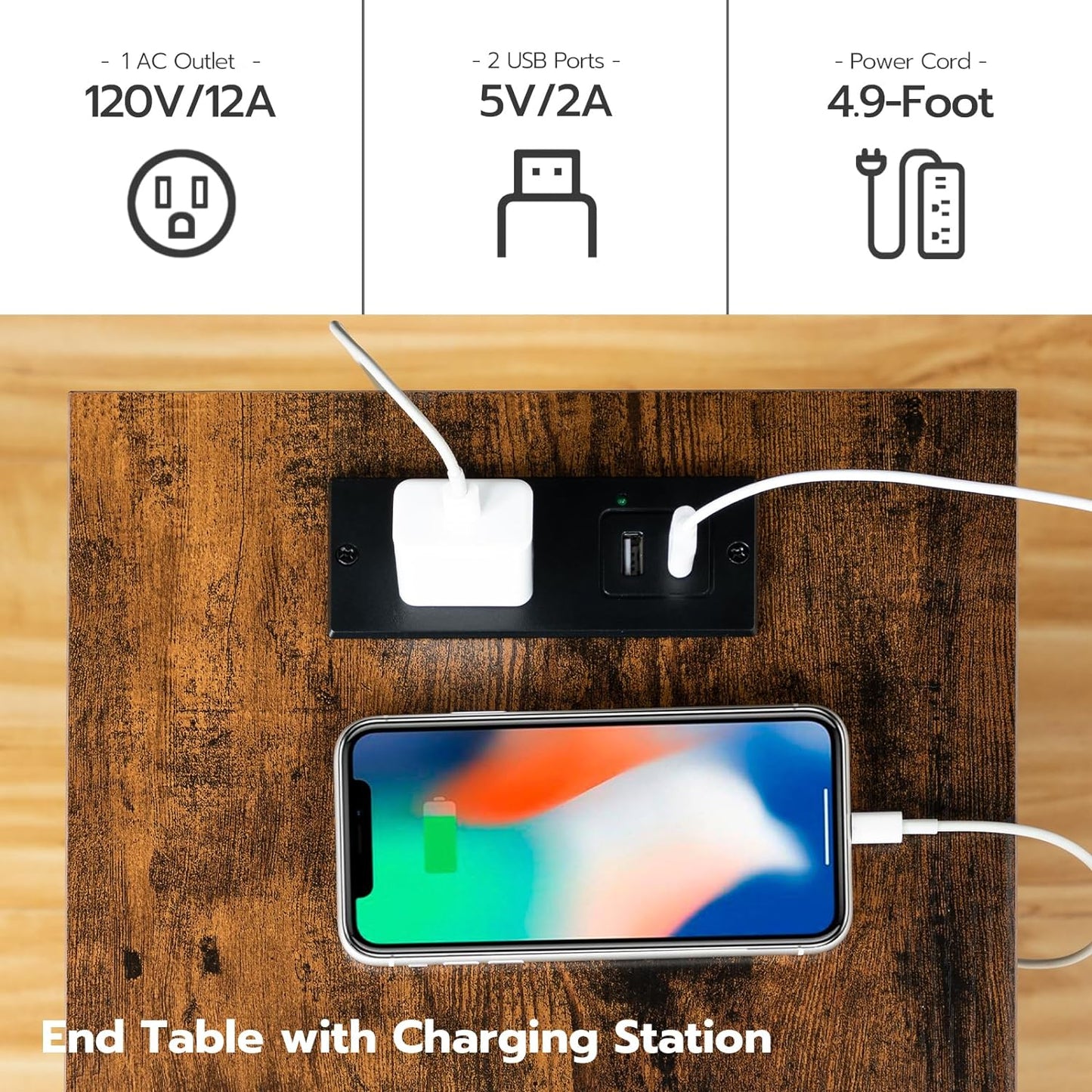 Set of 2 Side Table with Charging Station