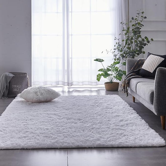 4x6 White Fluffy Area Rug