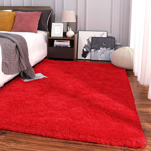 Red Fluffy Area Rug