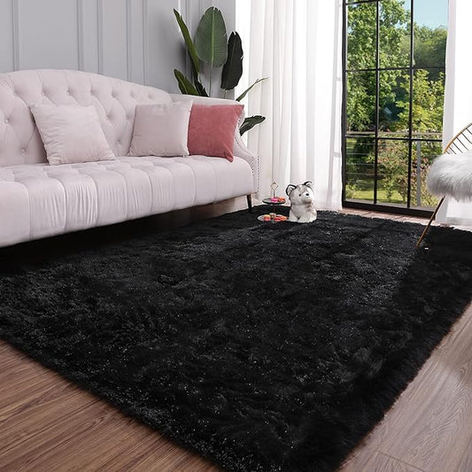 Black Area Fluffy Rug