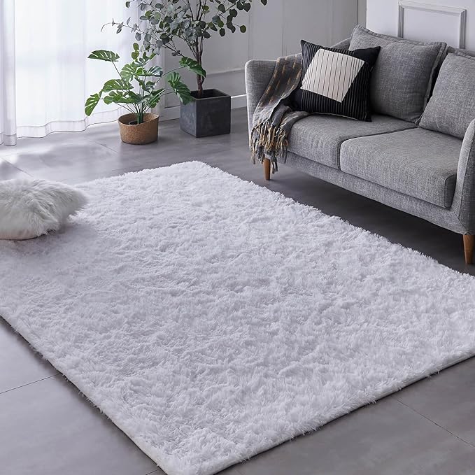 4x6 White Fluffy Area Rug